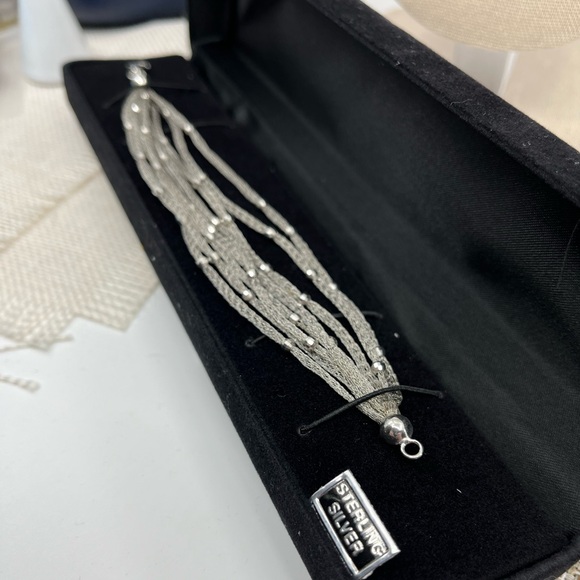 Vintage Ross Simons 925 Sterling Silver Mesh Bracelet With Beaded Accents - Picture 3 of 14